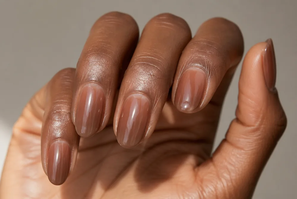 sheer brown jelly nails with translucent finish - PolishedAndPrettyNails.com sheer brown jelly nails with translucent finish