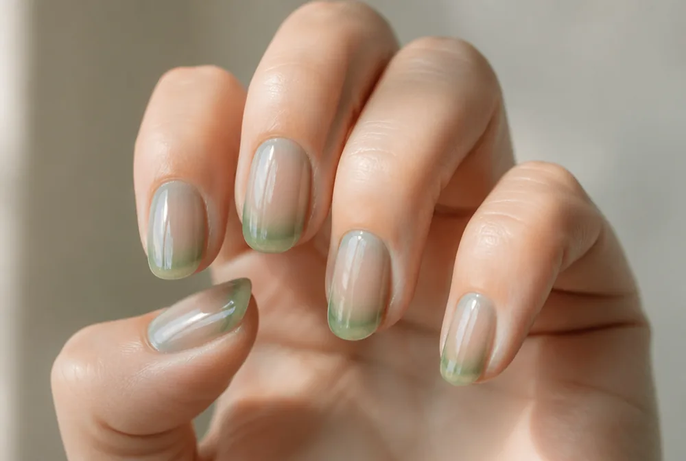 sheer green jelly nails with translucent finish