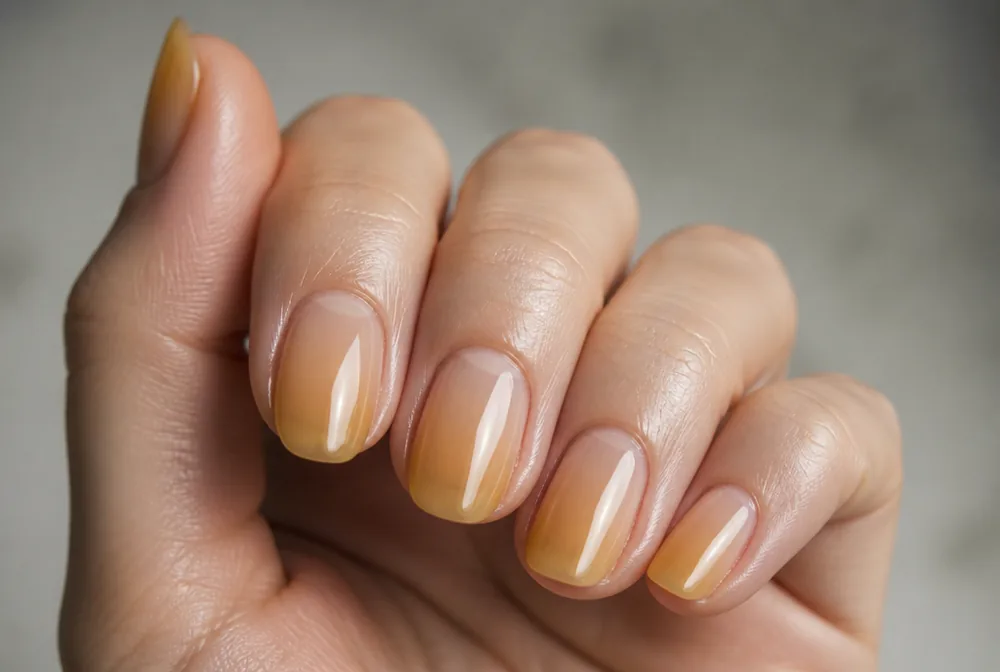 sheer yellow jelly nails with translucent finish