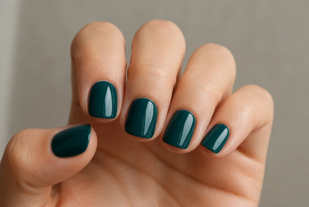 short teal squoval nails on natural length
