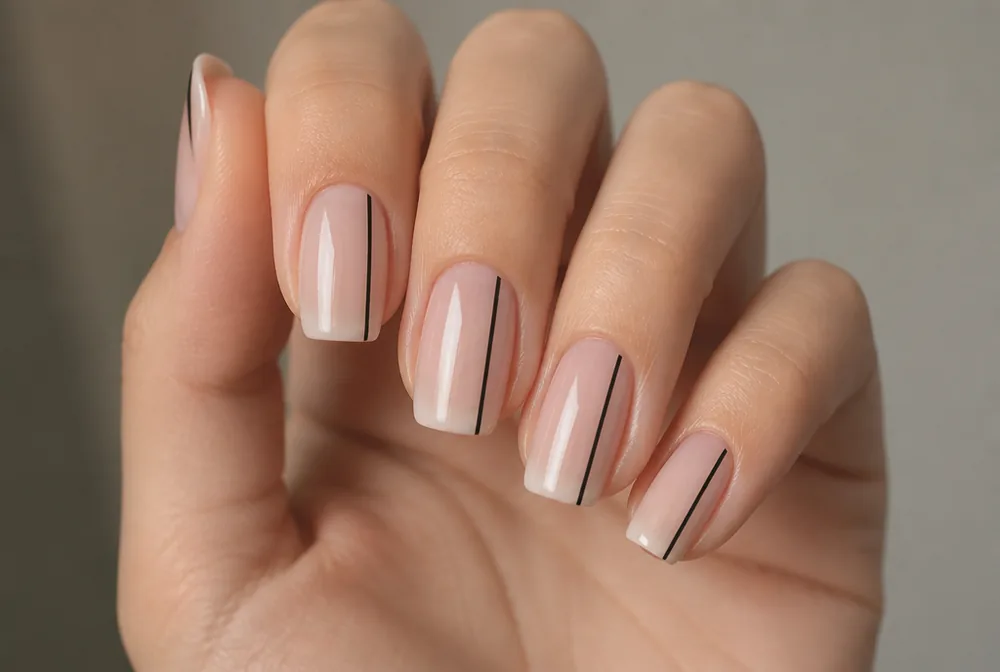 side line nail art on squoval nails