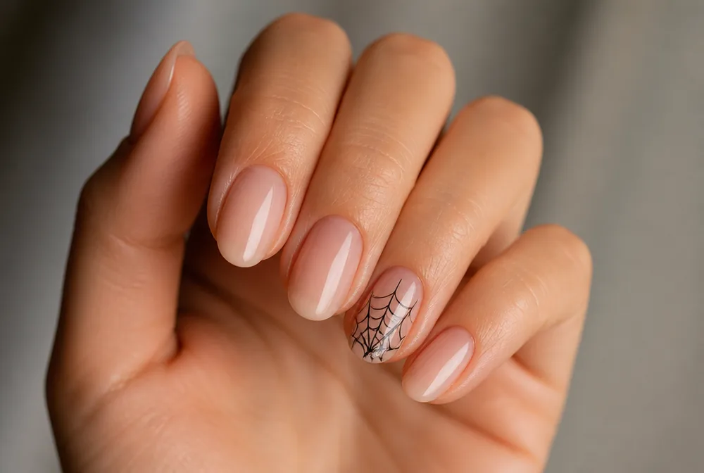 single spiderweb accent nail for October