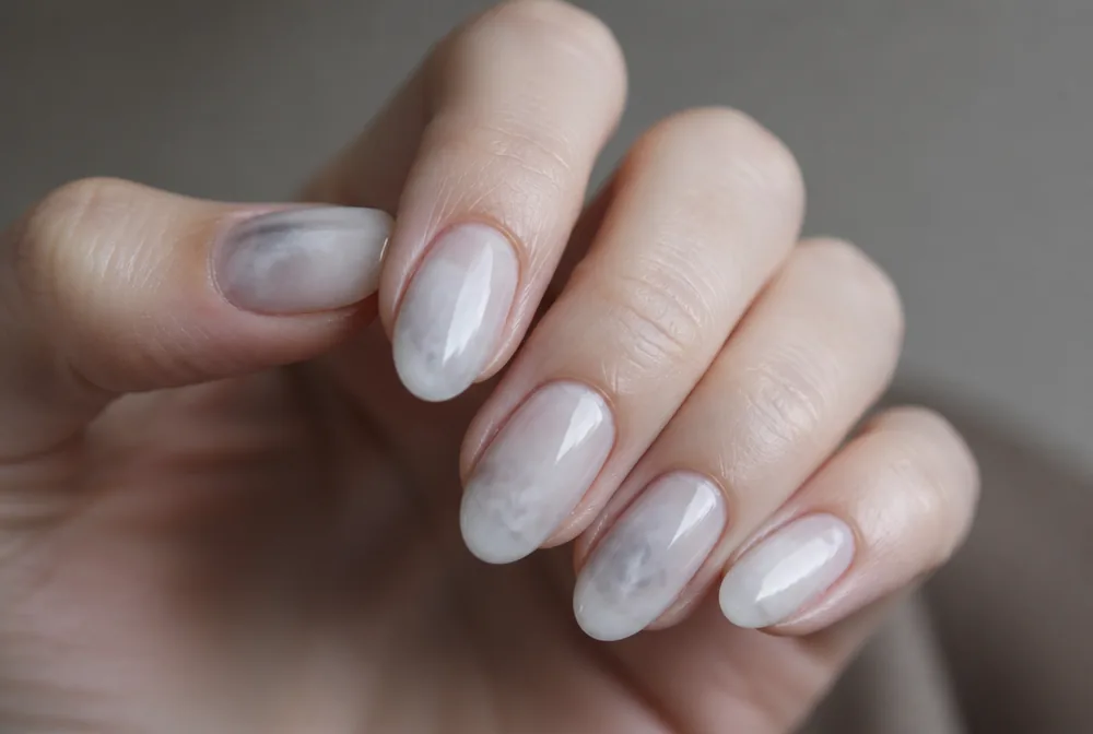 smoke marble nails with soft blurred gray
