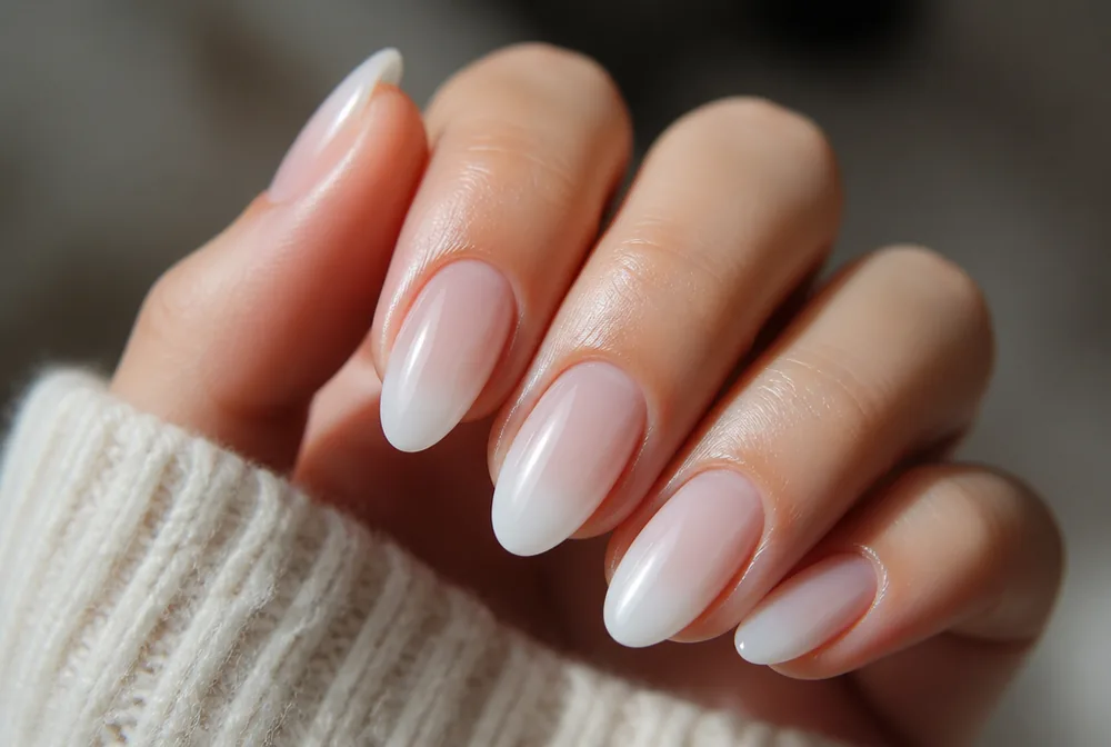 snow tip diffused white winter nails with soft gradient - PolishedAndPrettyNails.com snow tip diffused white winter nails with soft gradient