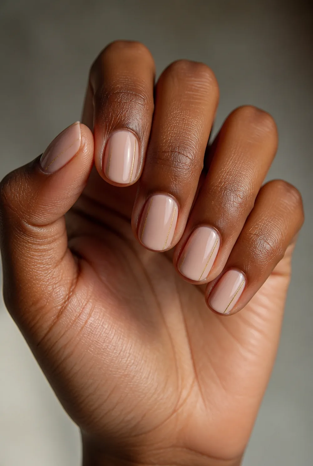 squoval with side line nail art on deep brown skin