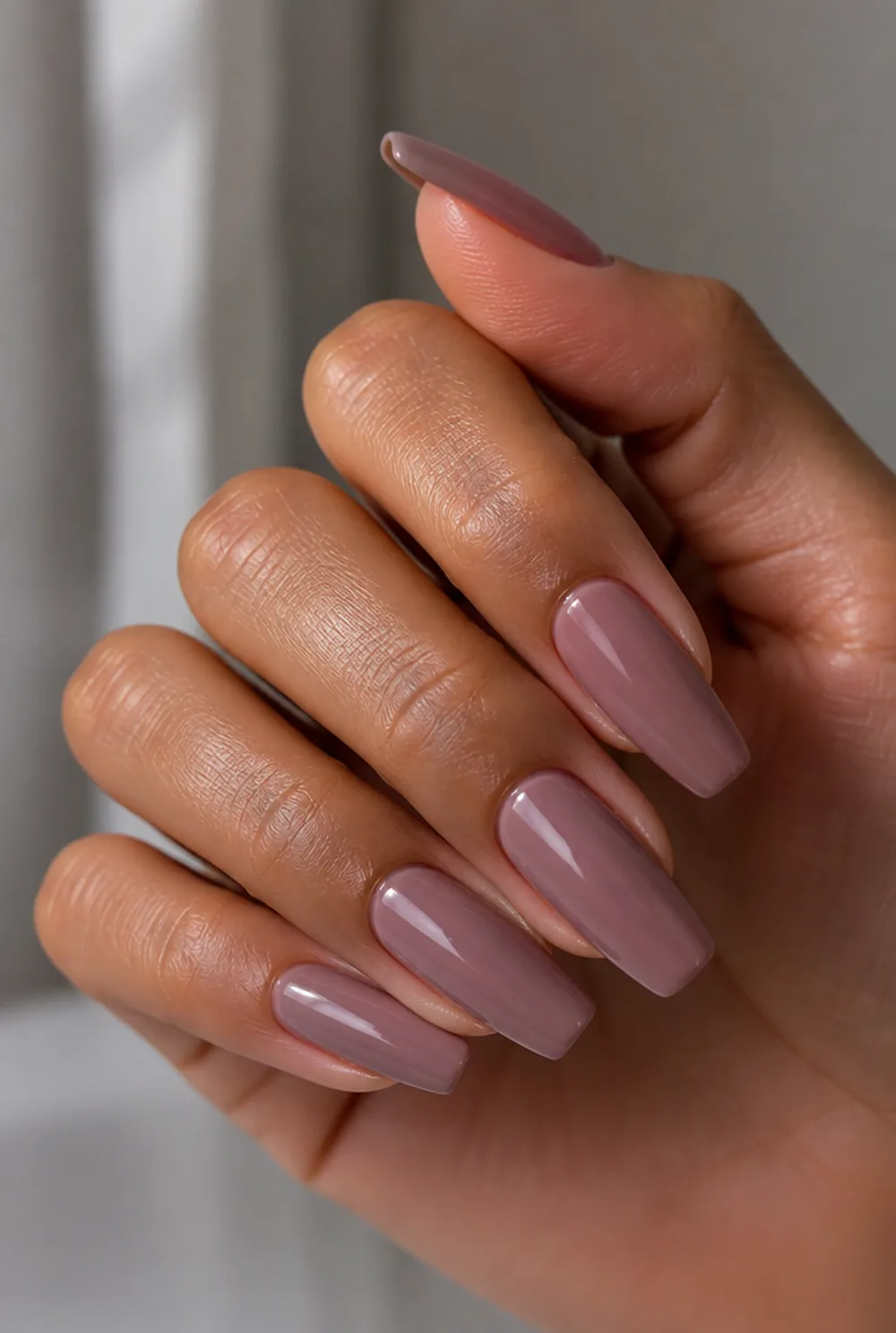 long squoval gel nail art on olive skin, long length