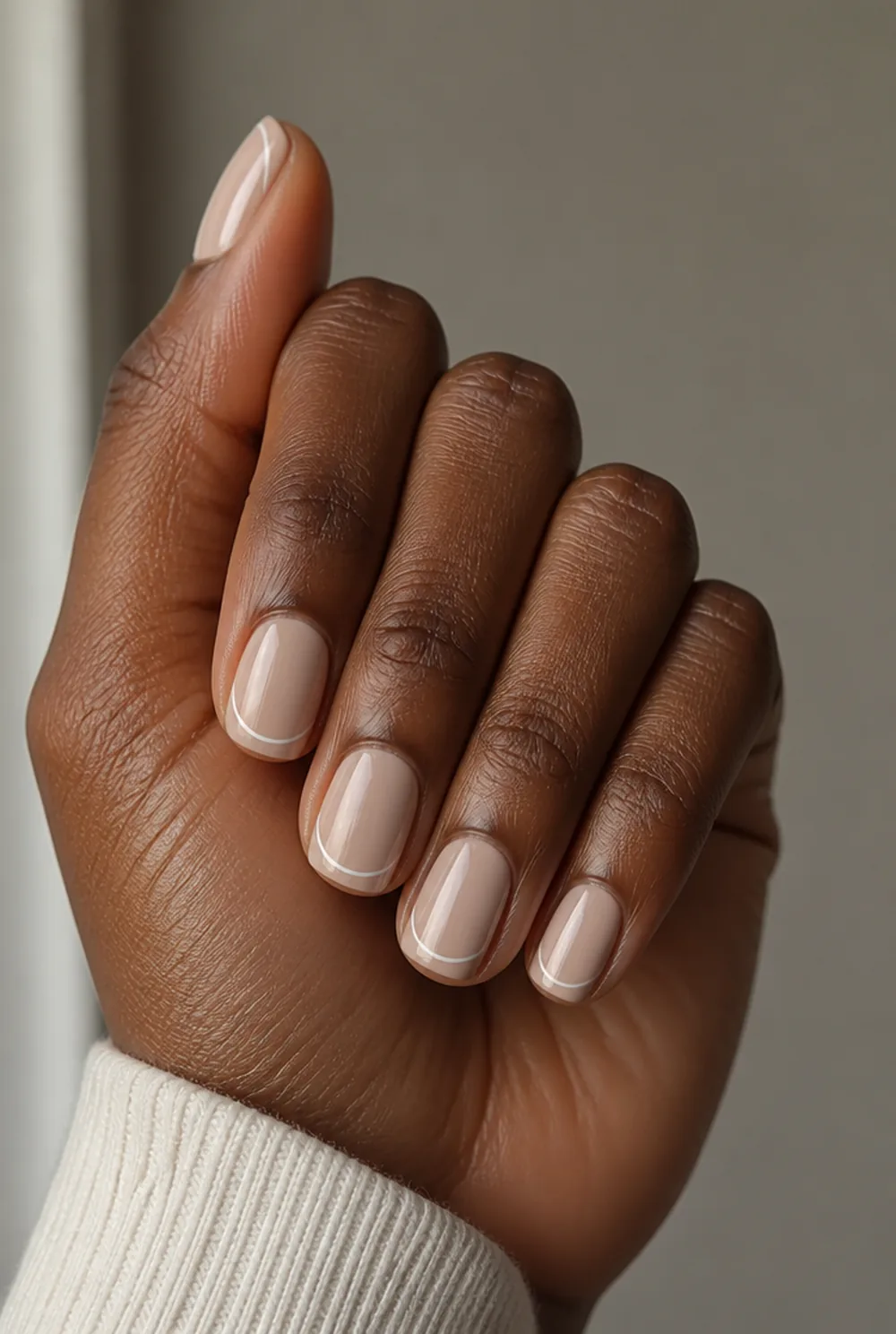squoval french tip nail art on deep brown skin
