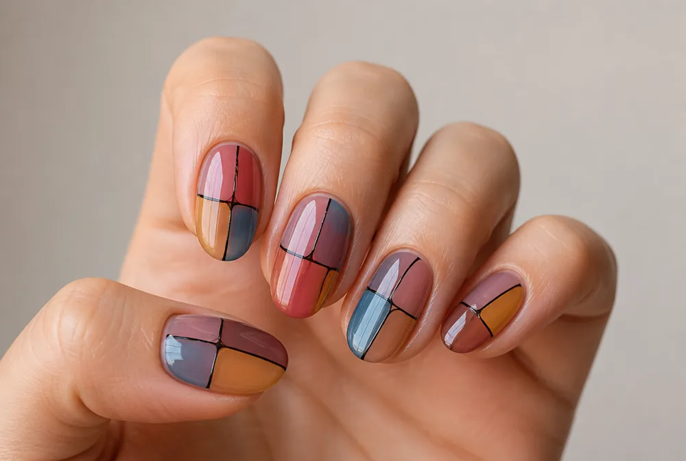 stained glass jelly nails with black outlines