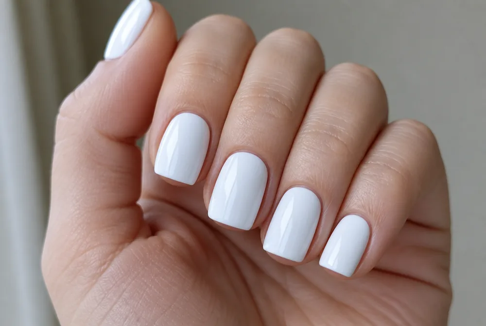 stark opaque white nails on short square nails