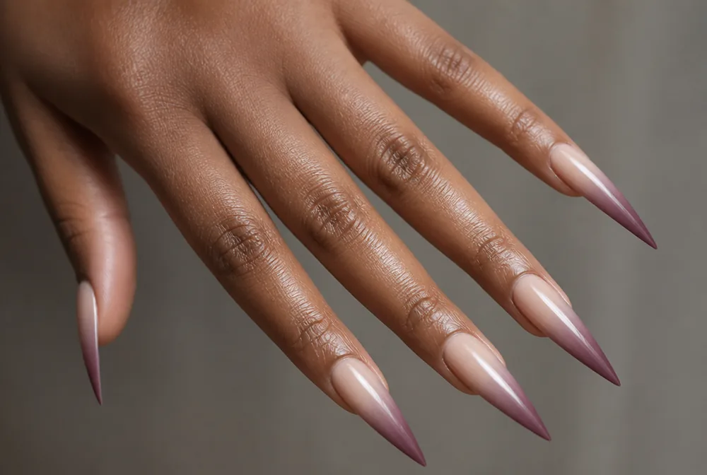 stiletto ombre nails with a fade to the tip