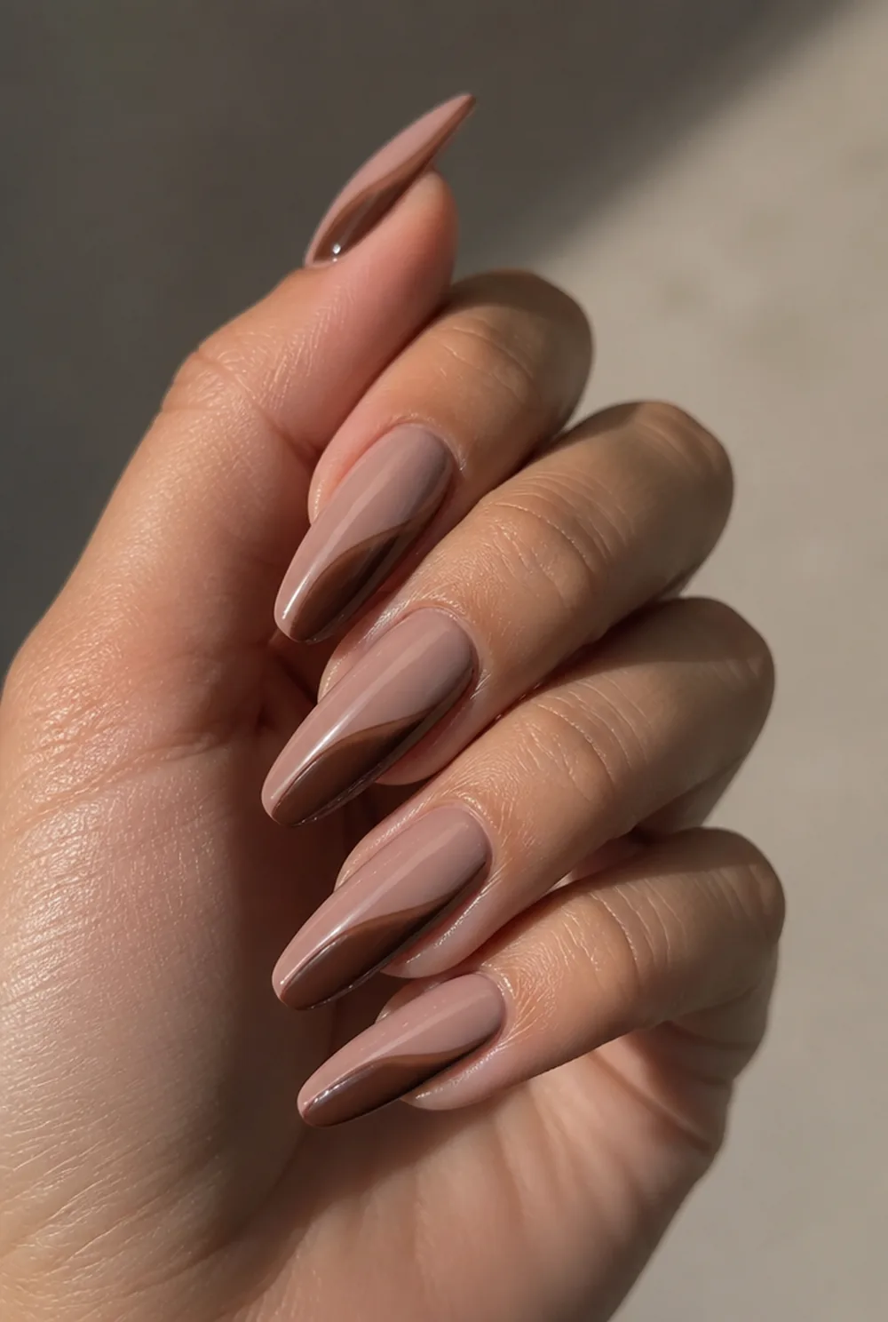 swirl ombre nail art on olive skin, long length