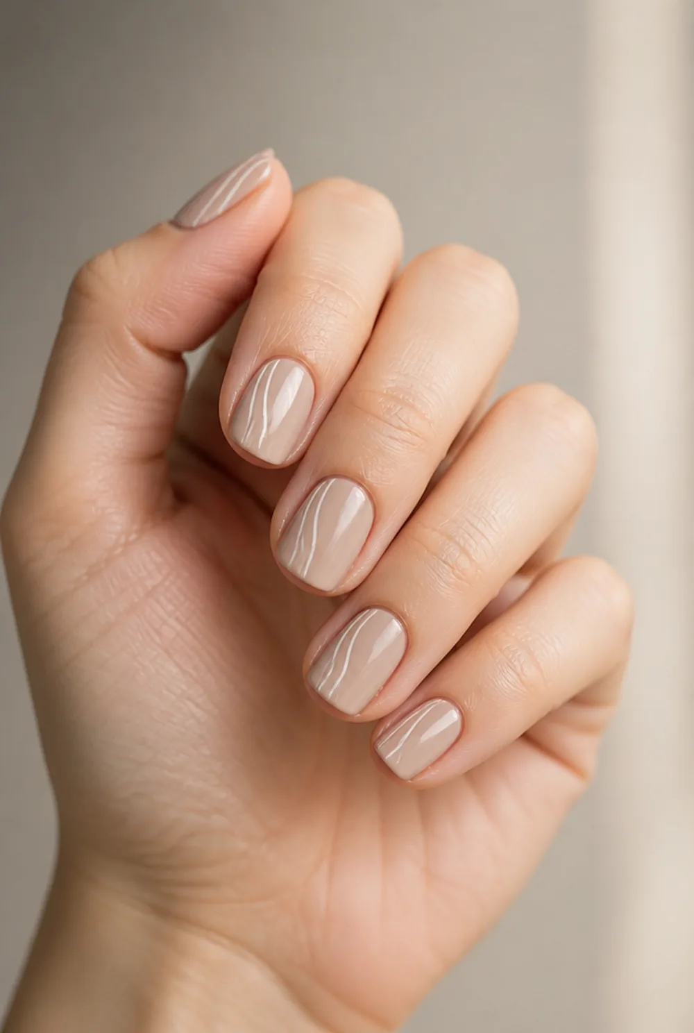 double swirl nail art on fair skin, short length