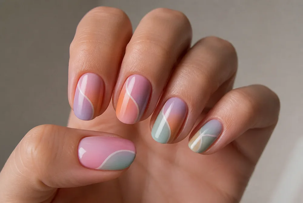 swirl ombre nails with blended colors