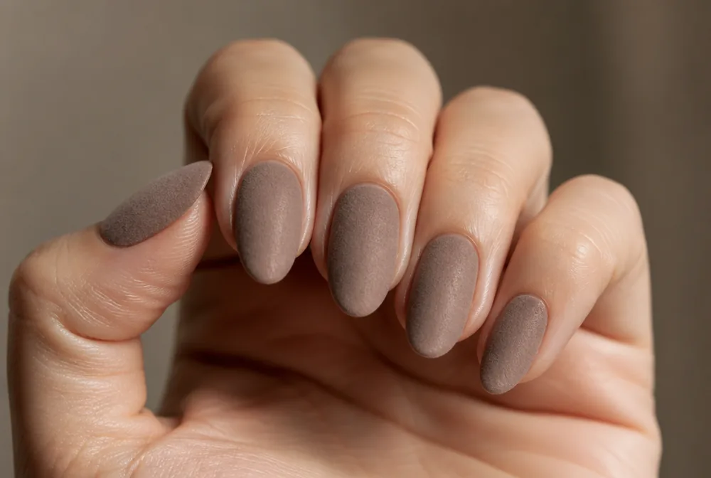 taupe velvet matte winter nails on medium nails - PolishedAndPrettyNails.com taupe velvet matte winter nails on medium nails
