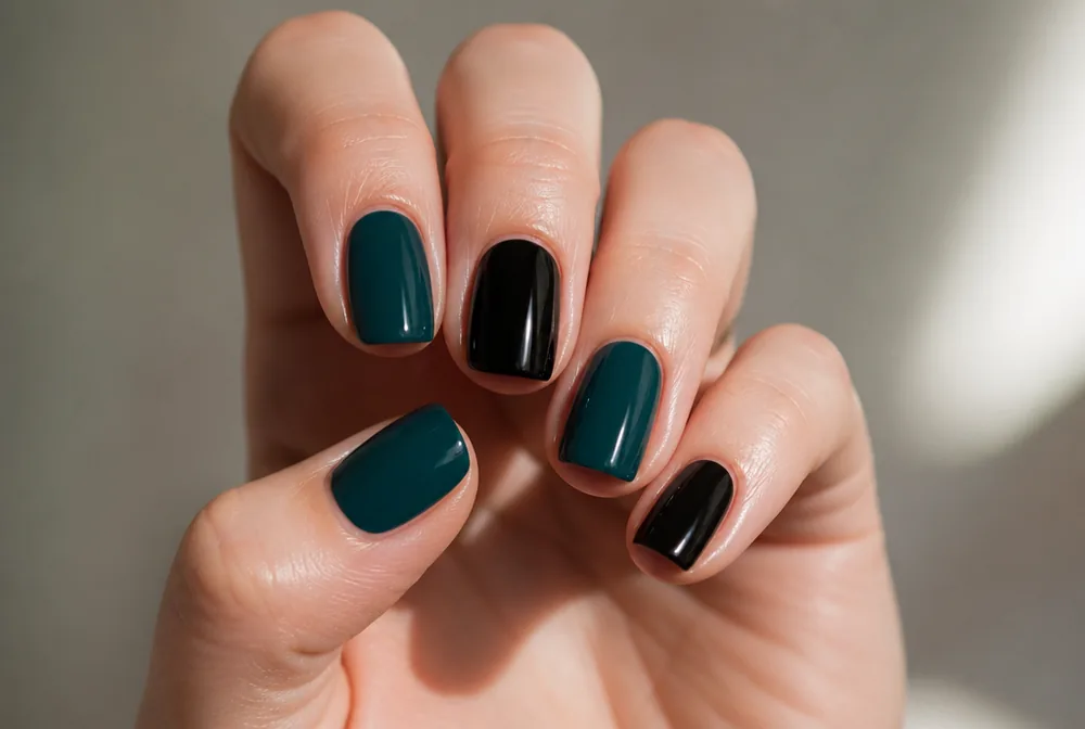 teal and black alternating nails
