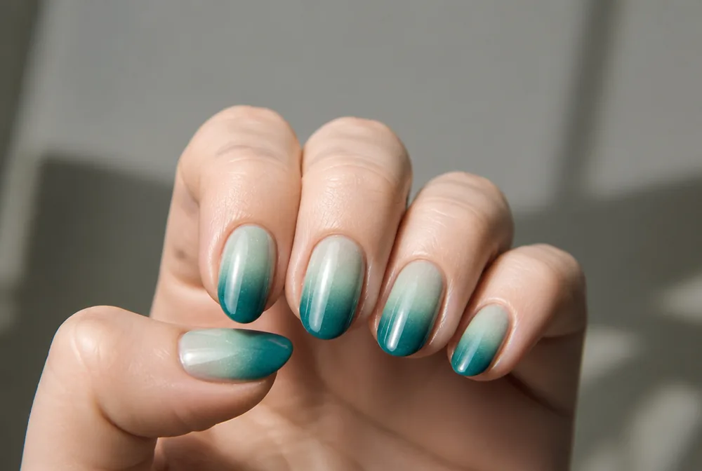 teal ombre nails fading seafoam to deep teal