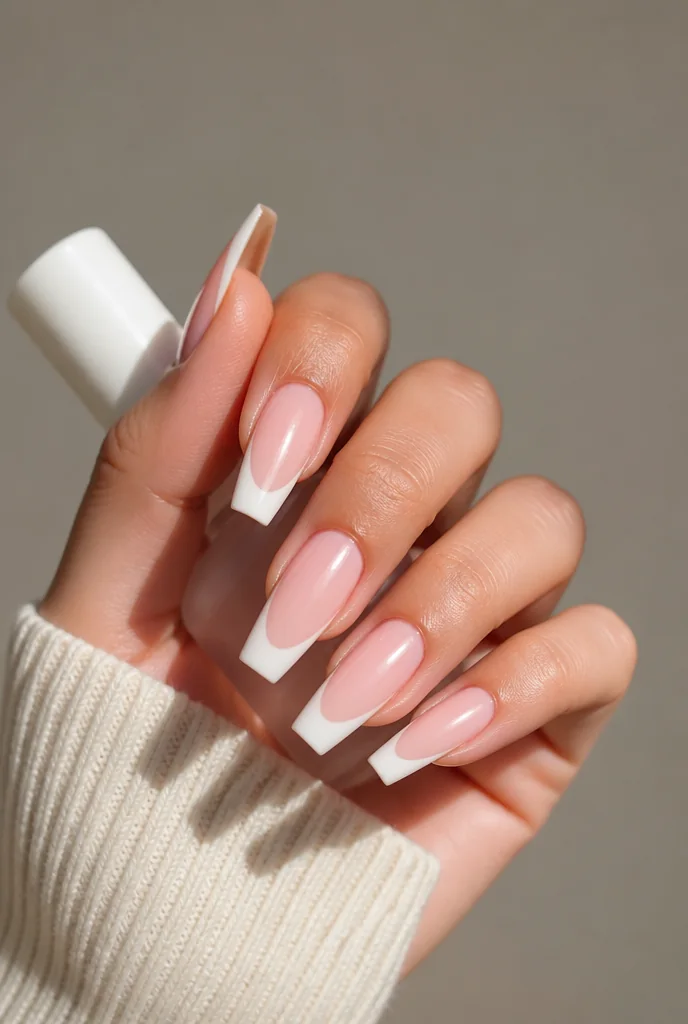 French tips on long coffin nails - PolishedAndPrettyNails.com French tips on long coffin nails