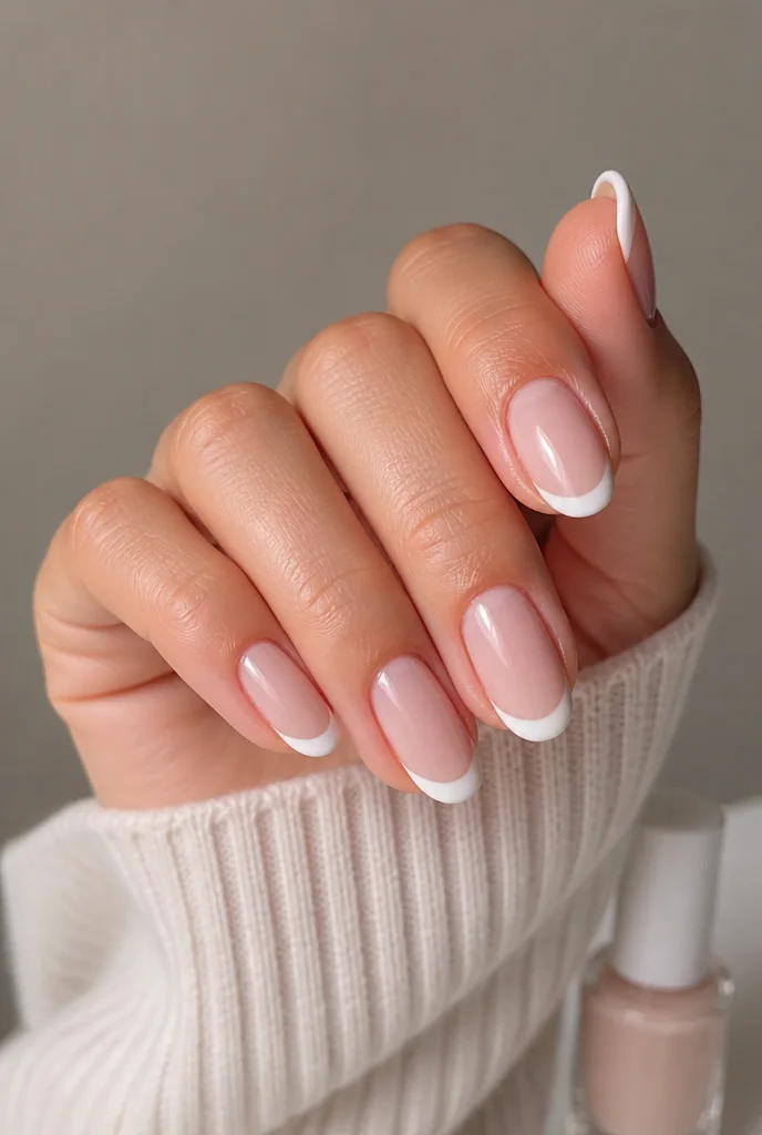 Two-week-old French manicure with slight regrowth