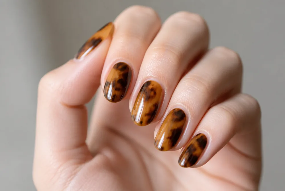 tortoiseshell October nails in amber and brown