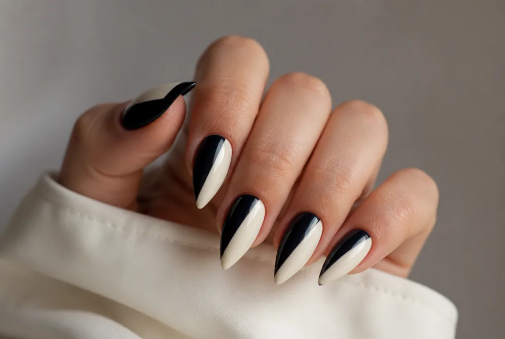 two tone diagonal split stiletto nails