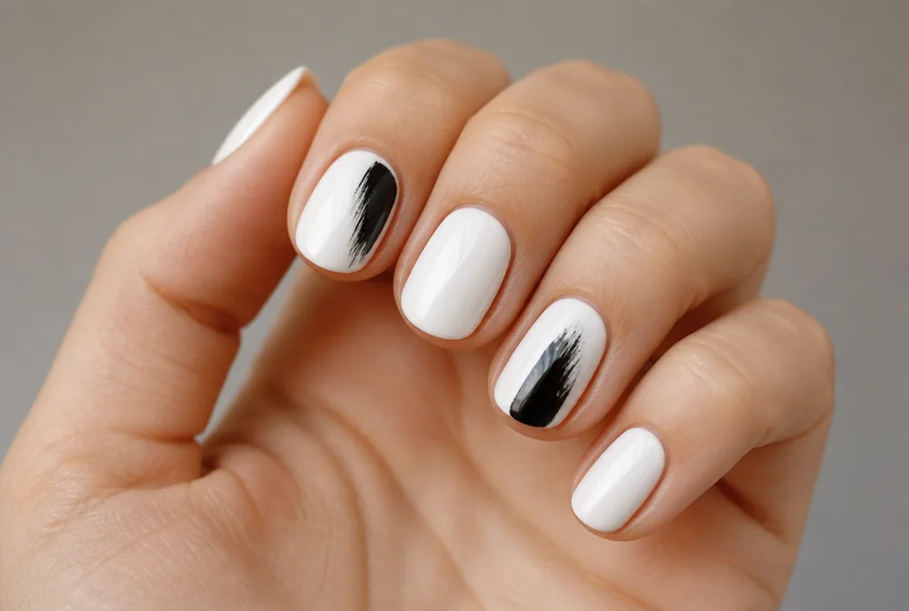 white and black abstract nail art