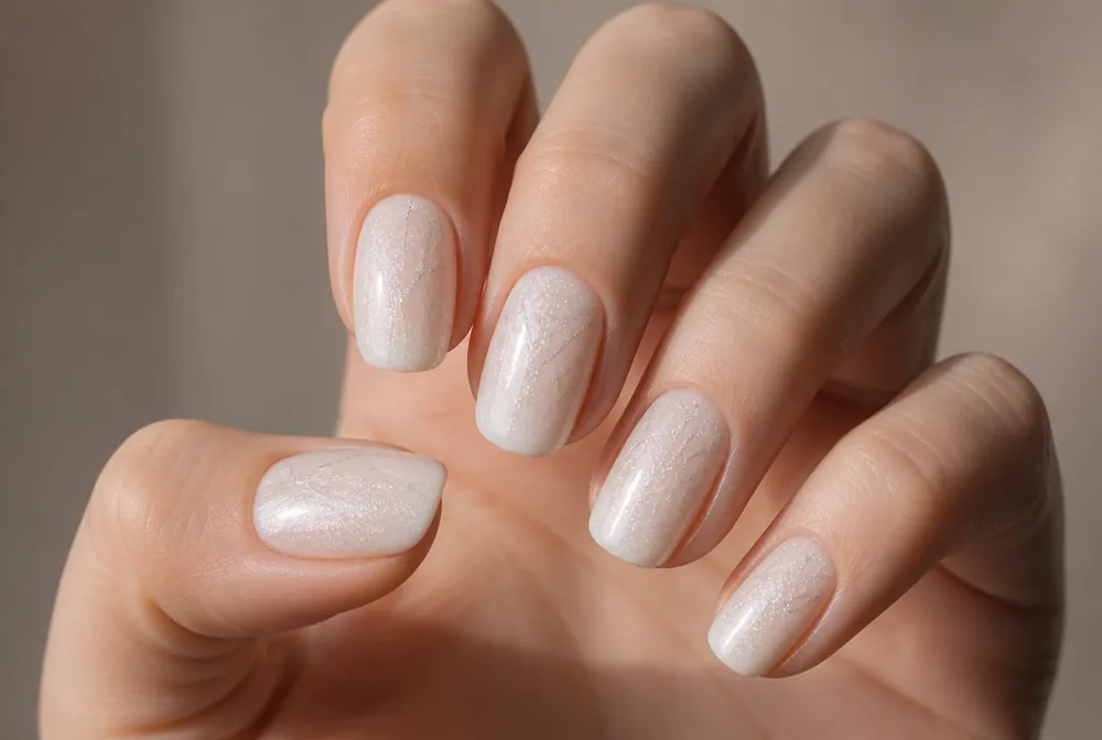 white and silver frost December nails