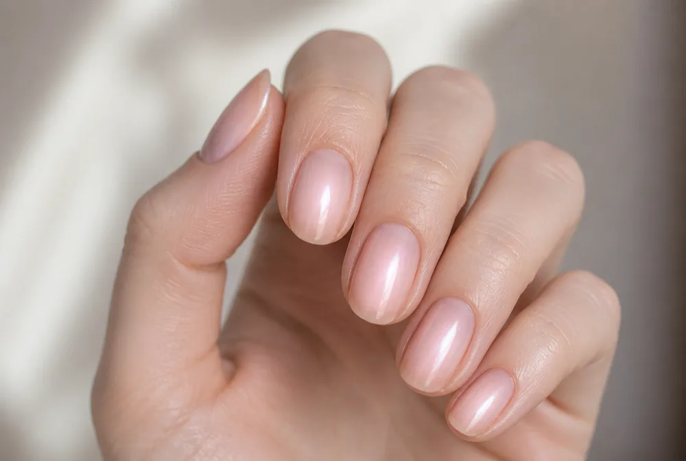 white aura nails with blurred center glow