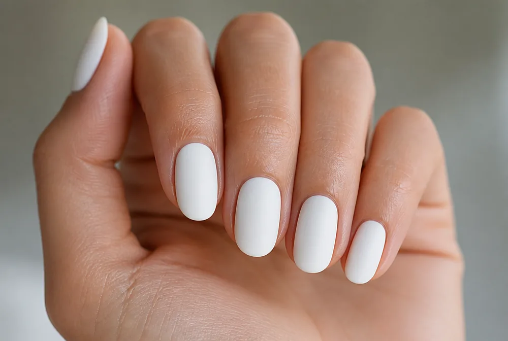 white velvet matte nails on medium almond