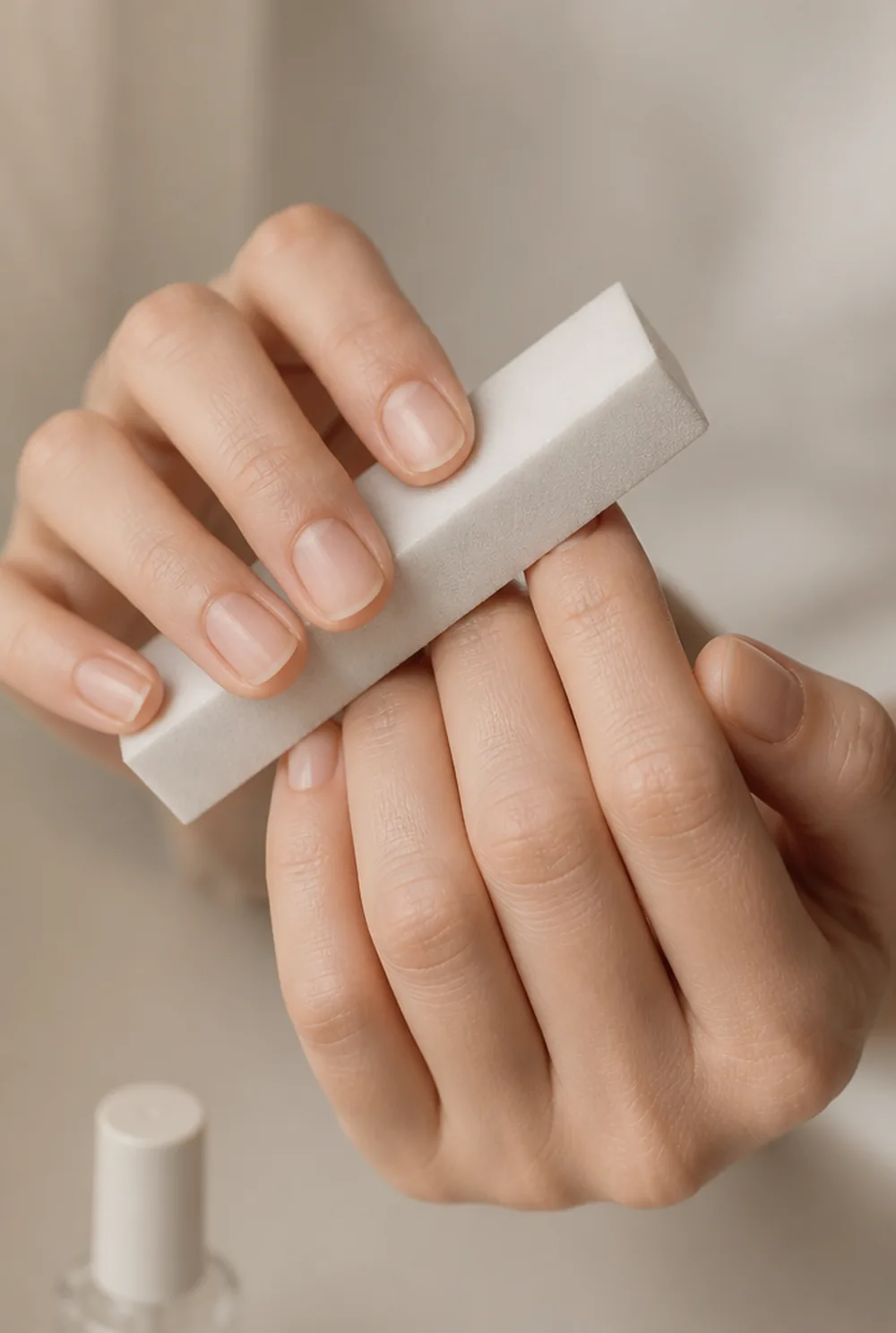 Lightly buffing the nail surface before gel - PolishedAndPrettyNails.com Lightly buffing the nail surface before gel