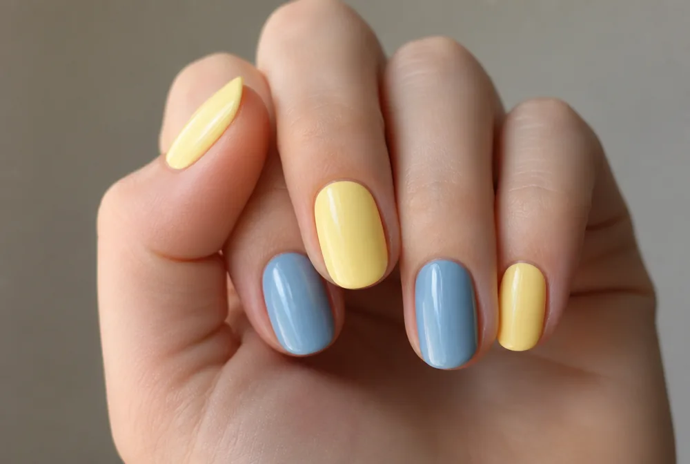 yellow and blue alternating spring nails