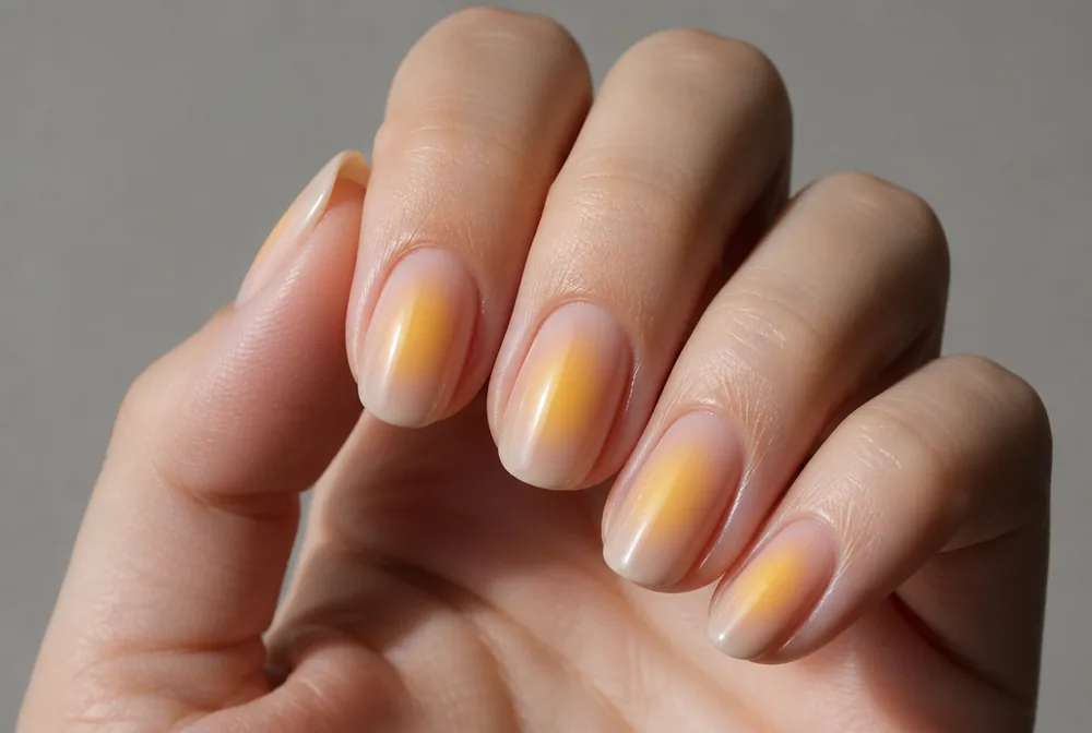 yellow aura nails with warm center glow