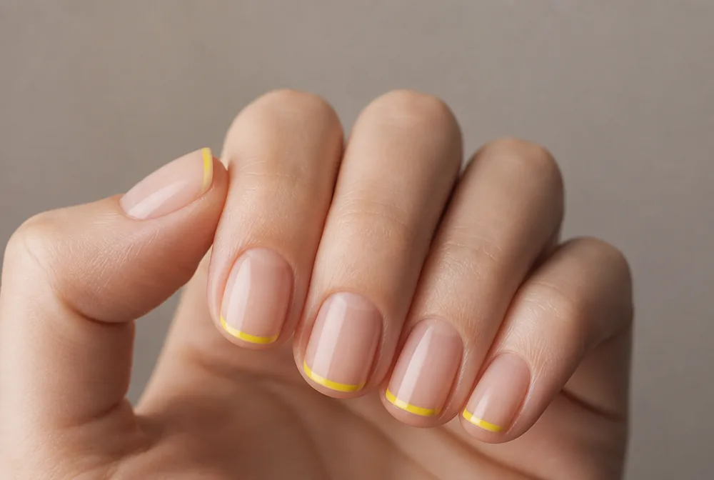 yellow micro French nails with hairline tip