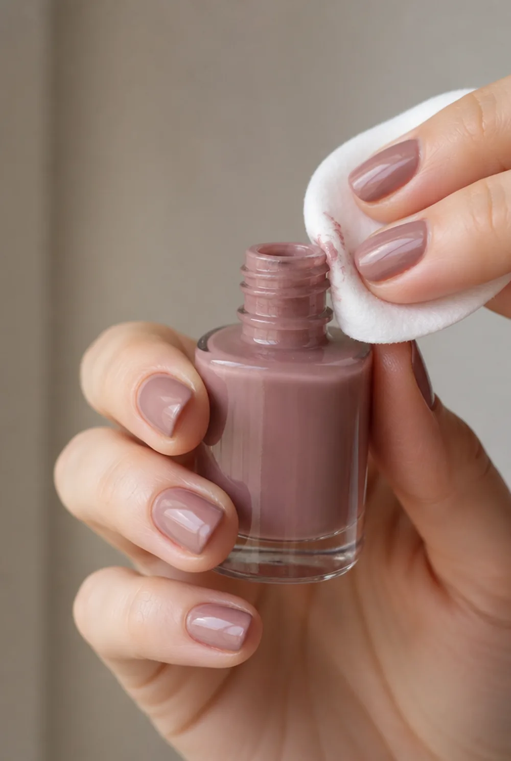 Cleaning the neck of a nail polish bottle