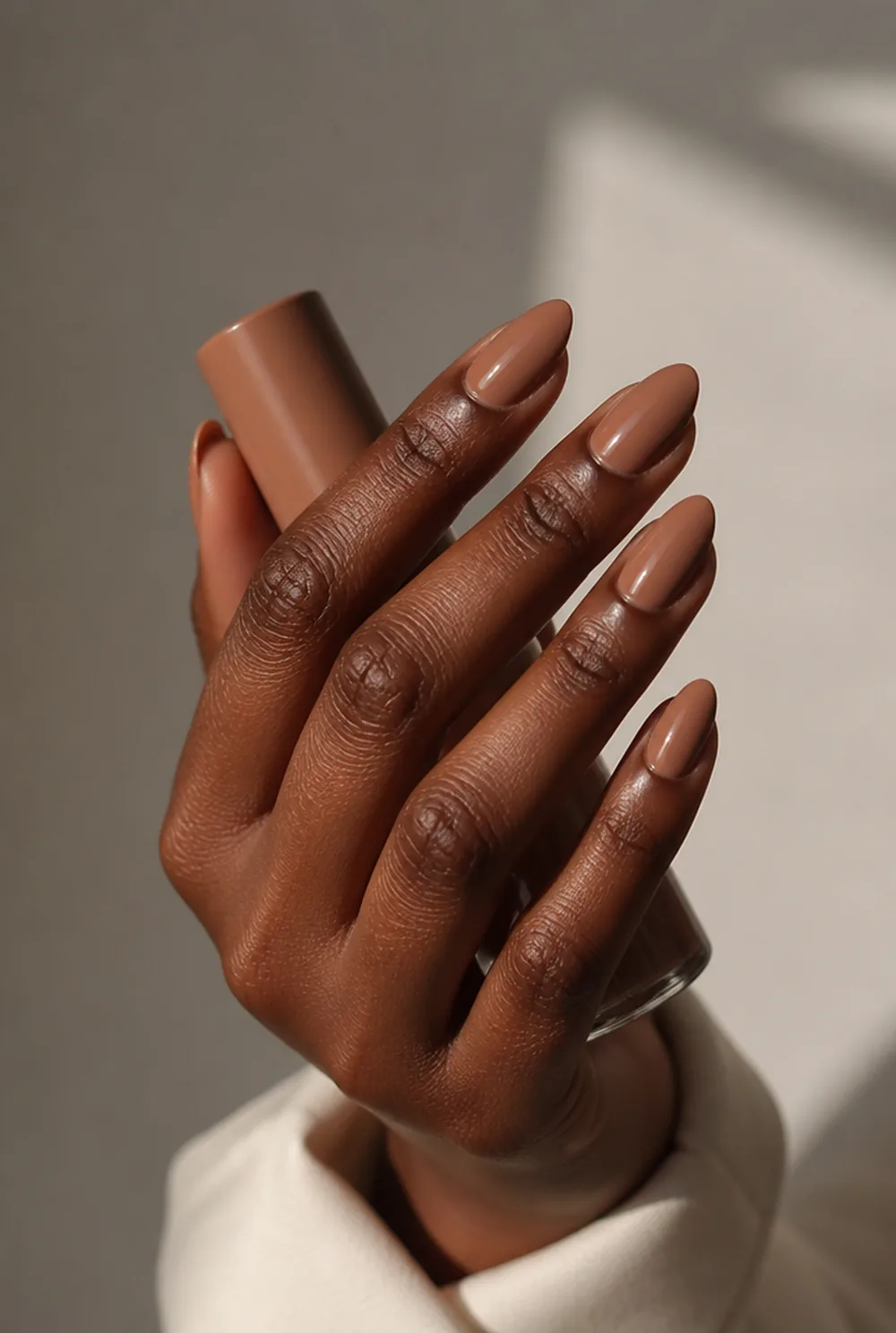 Caramel nude nails on dark skin